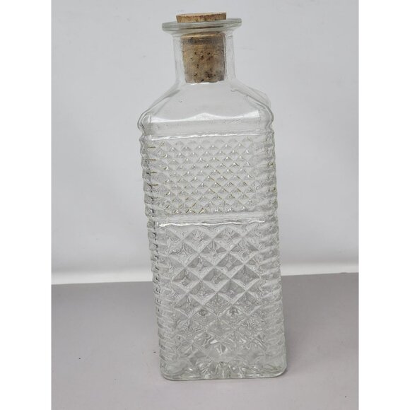 Vintage Diamond-Cut Glass Decanter With Cork Lid - Picture 2 of 12